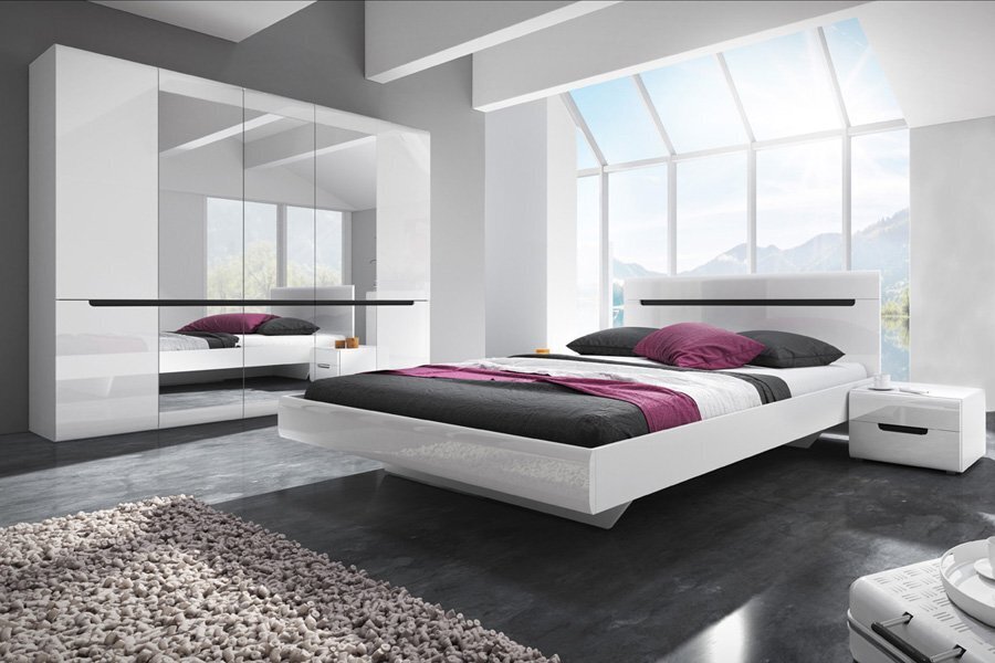 Set dormitor Austin B107 (Alb + Alb lucios)