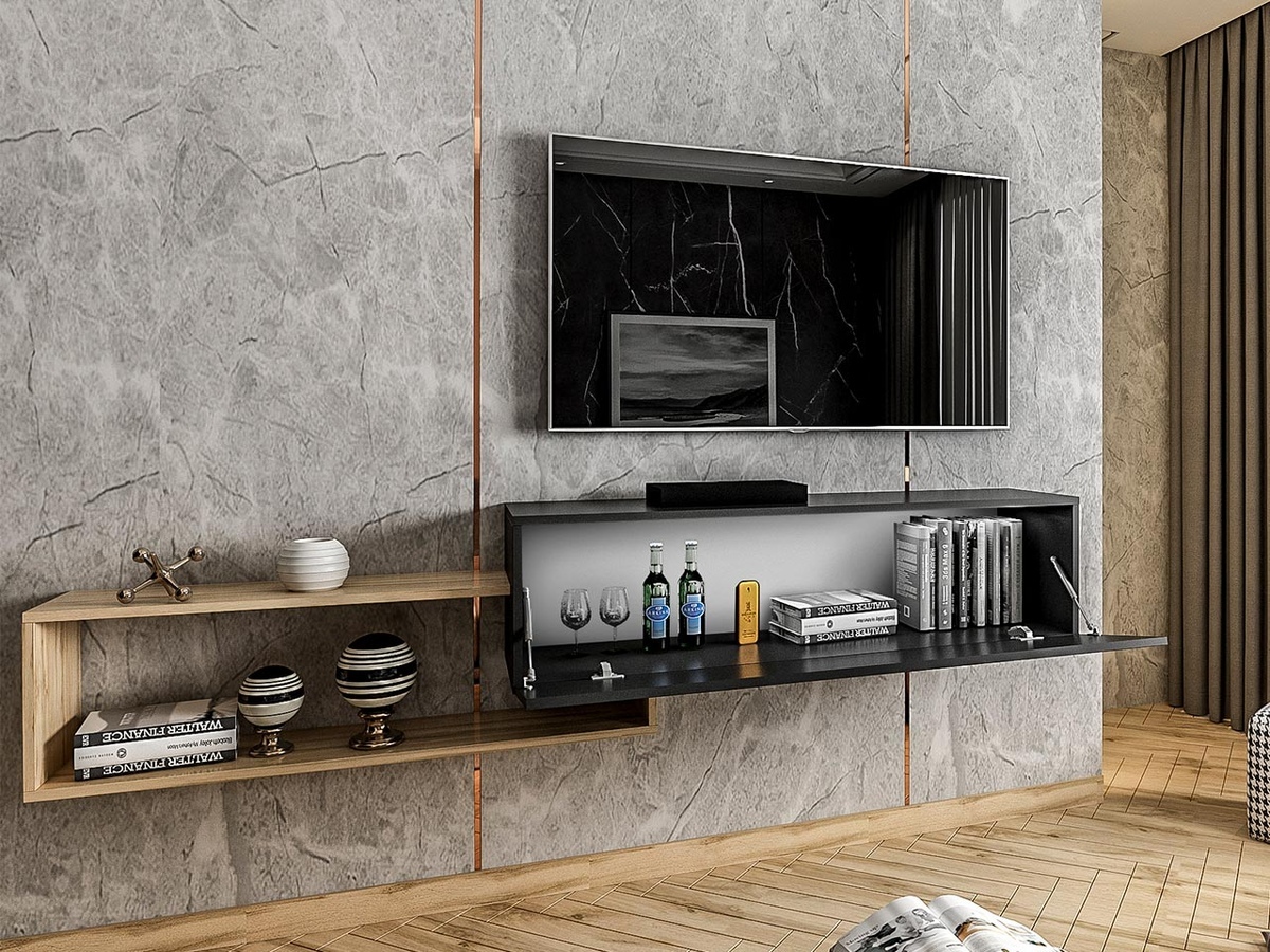 Comodă TV Utica 101 (Negru + Stejar Wotan)