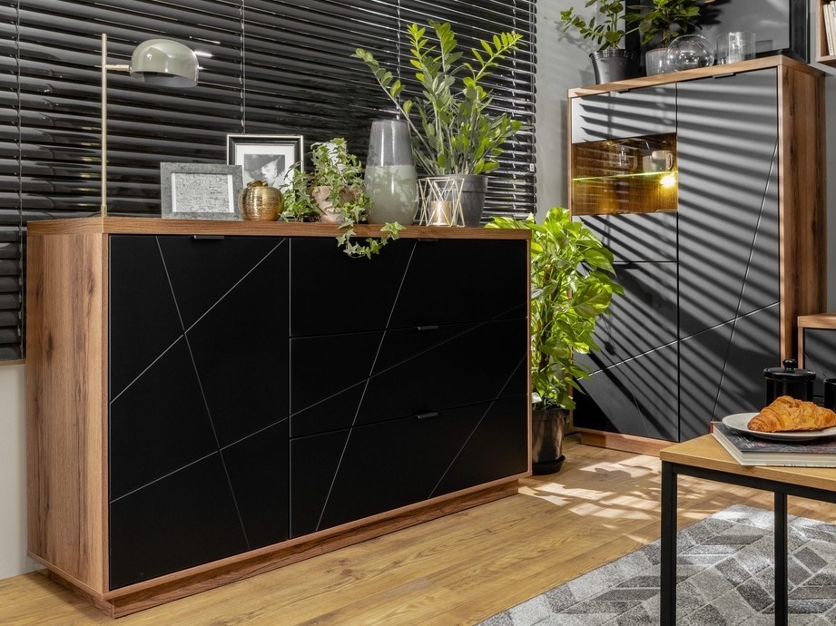 Comodă Fivale 100 (Stejar Delano închis + Negru mat)