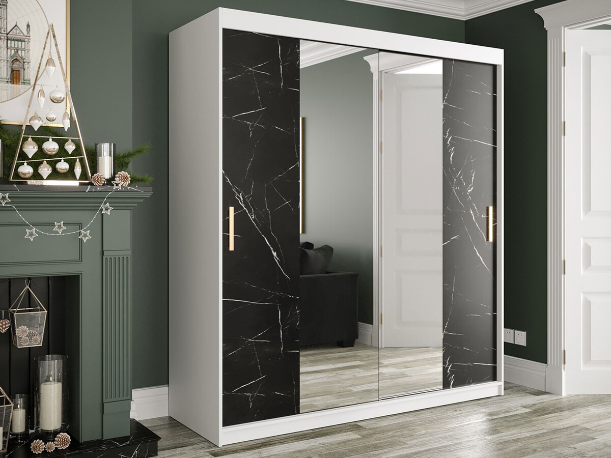 Dulap Hartford 255 (Mat alb + Marmură neagră)