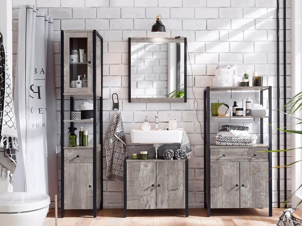 Set baie Larnovo 117 (Stejar gri + Negru)