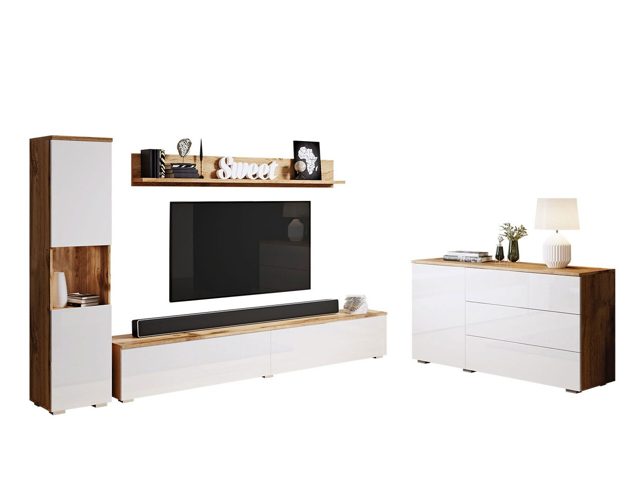 Set de living Sarasota 132 (Stejar Wotan + Alb lucios)