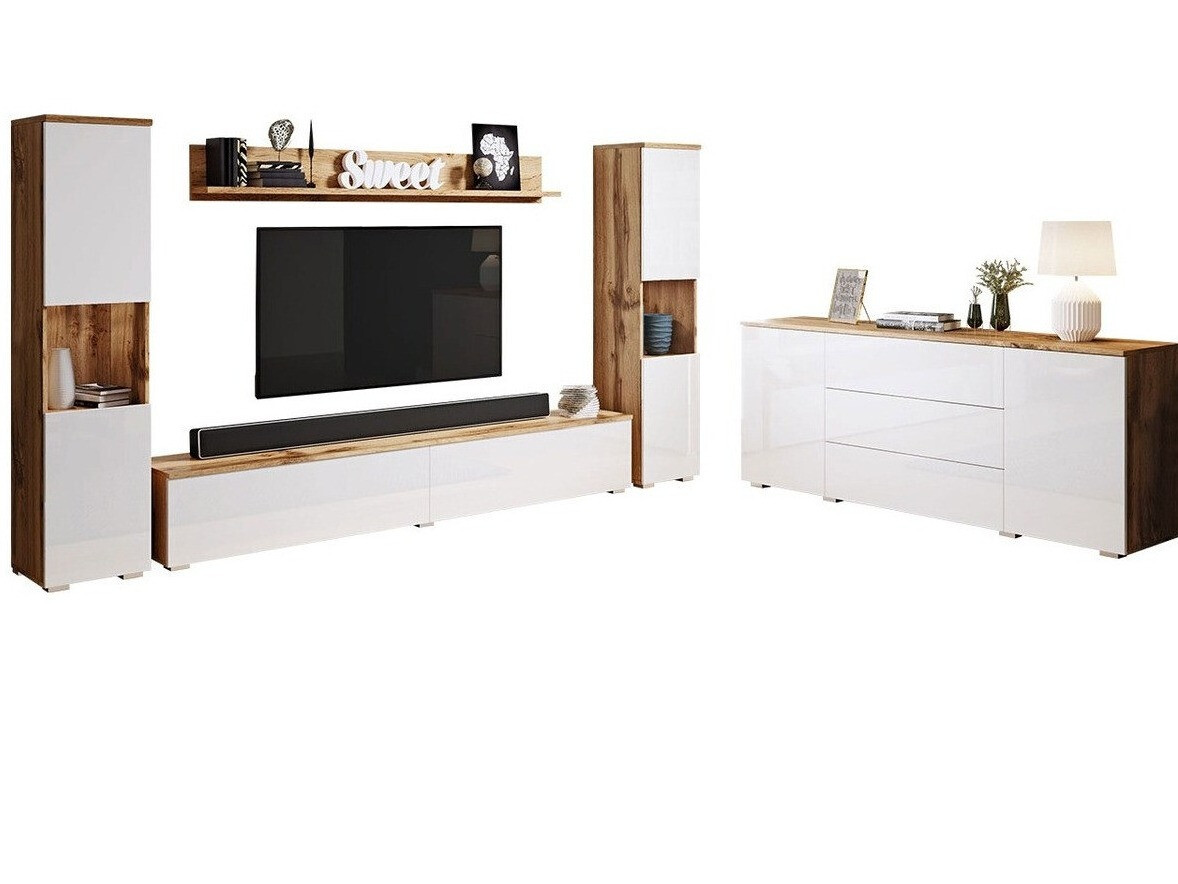 Set de living Sarasota 133 (Stejar Wotan + Alb lucios)