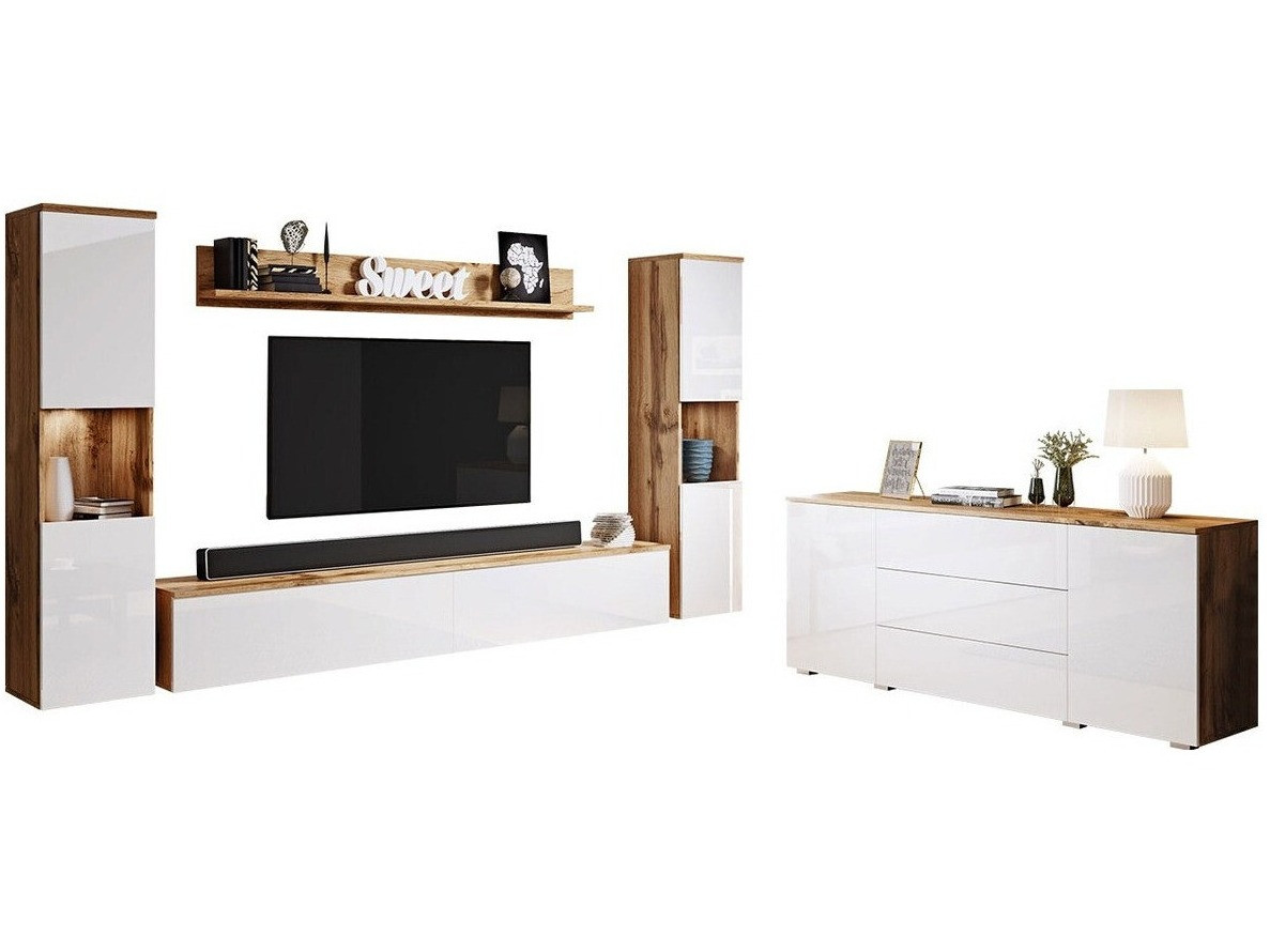 Set de living Sarasota 133 (Stejar Wotan + Alb lucios)