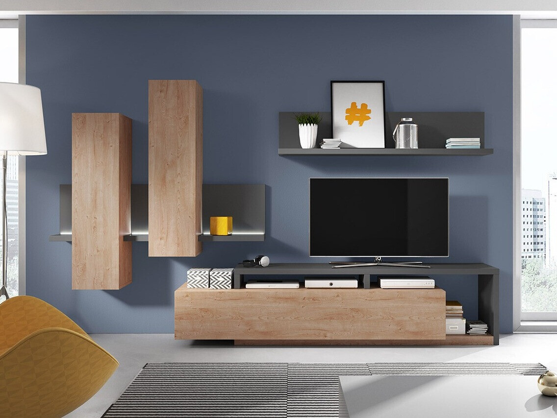 Set de living Lutiva 100 (Antracit + Ribbec stejar)