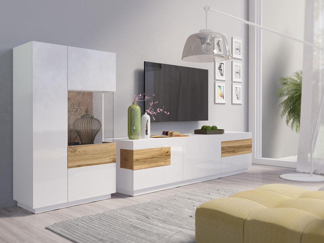 Set de living Livlore 109 (Alb + Alb lucios + Stejar Wotan)