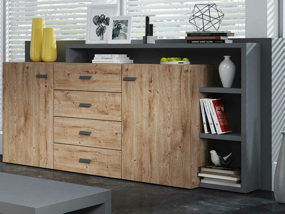 Comodă Lutiva 106 (Antracit + Ribbeck stejar)