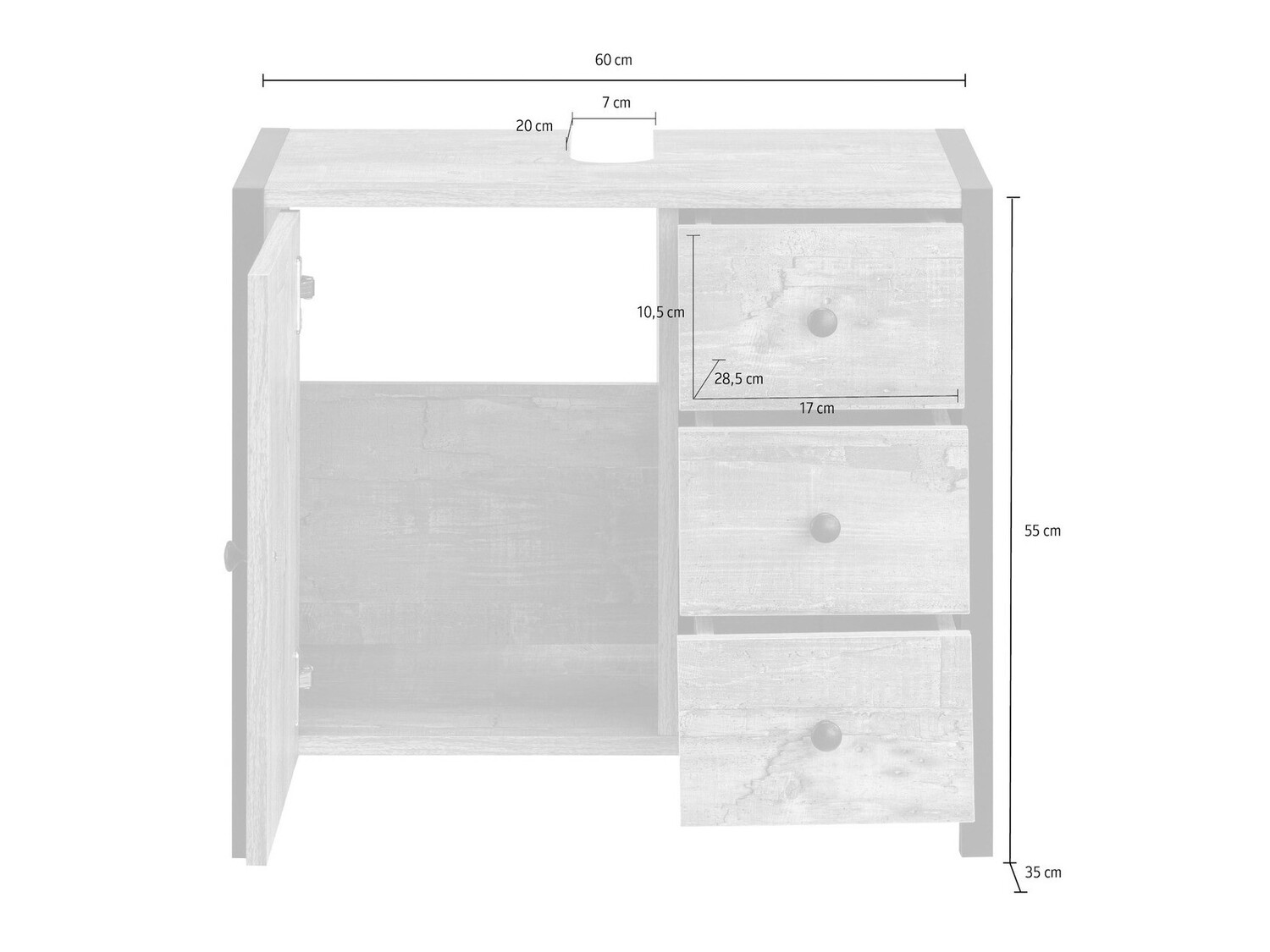 Mască de baie neancorată Larnovo 105 (Stejar închis + Negru)