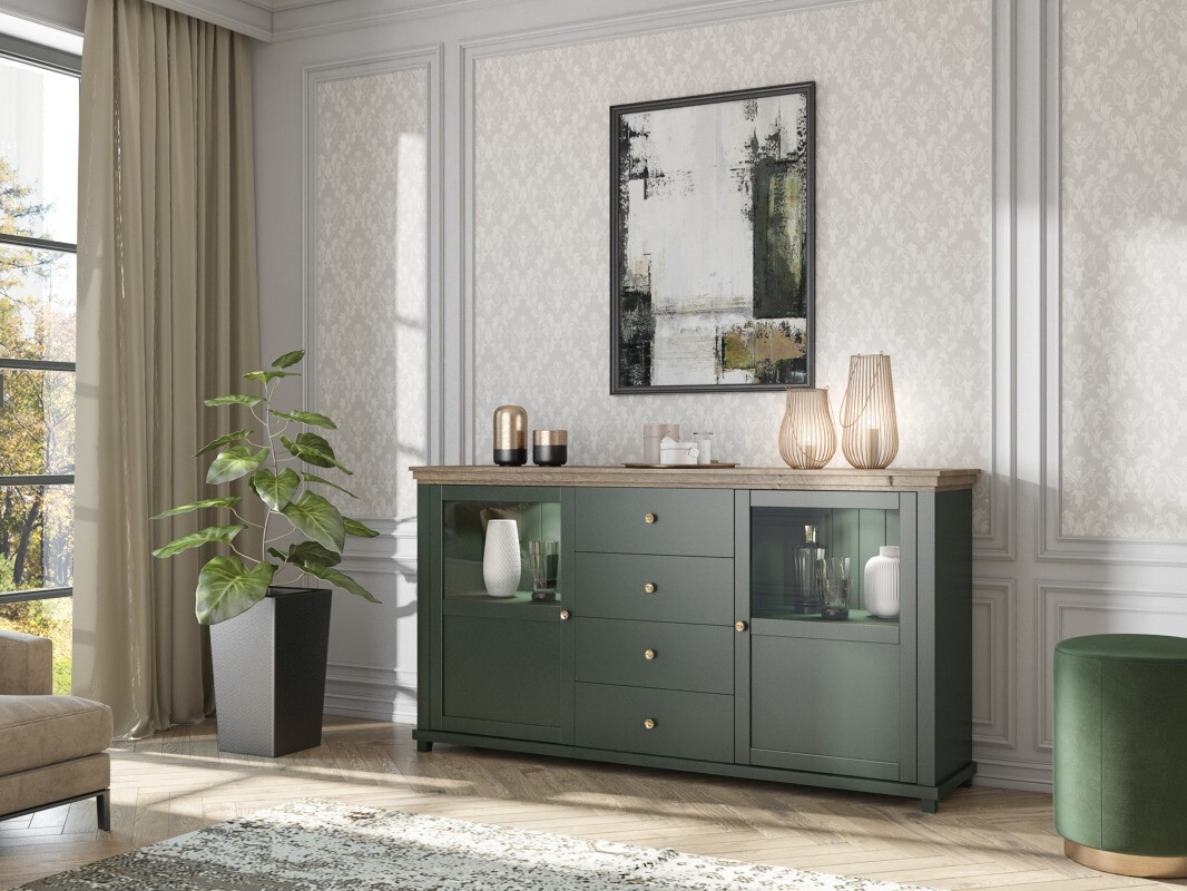 Comodă Tolnue 103 (Verde închis + Stejar lefkas)