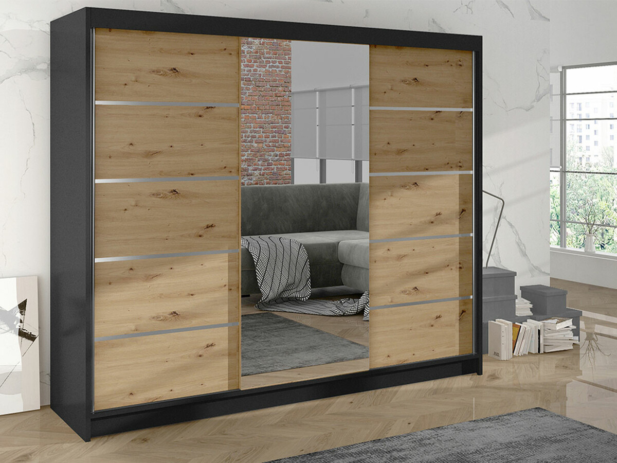 Dulap Closico Durion IV (Negru + Stejar artizan)