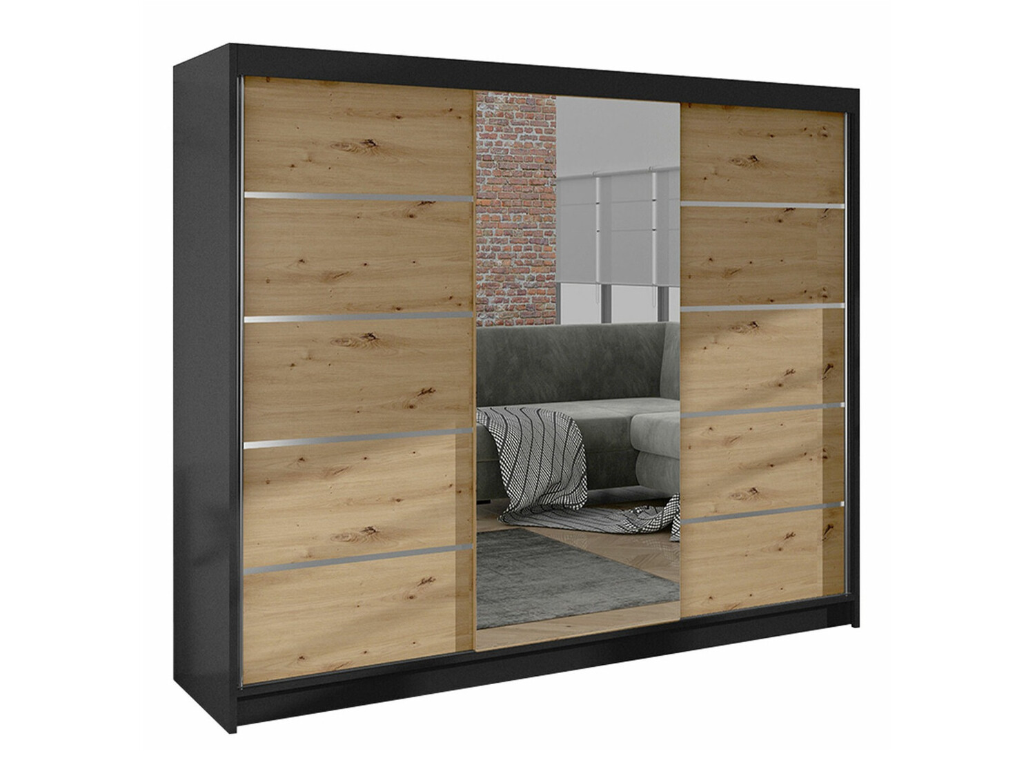 Dulap Closico Durion IV (Negru + Stejar artizan)