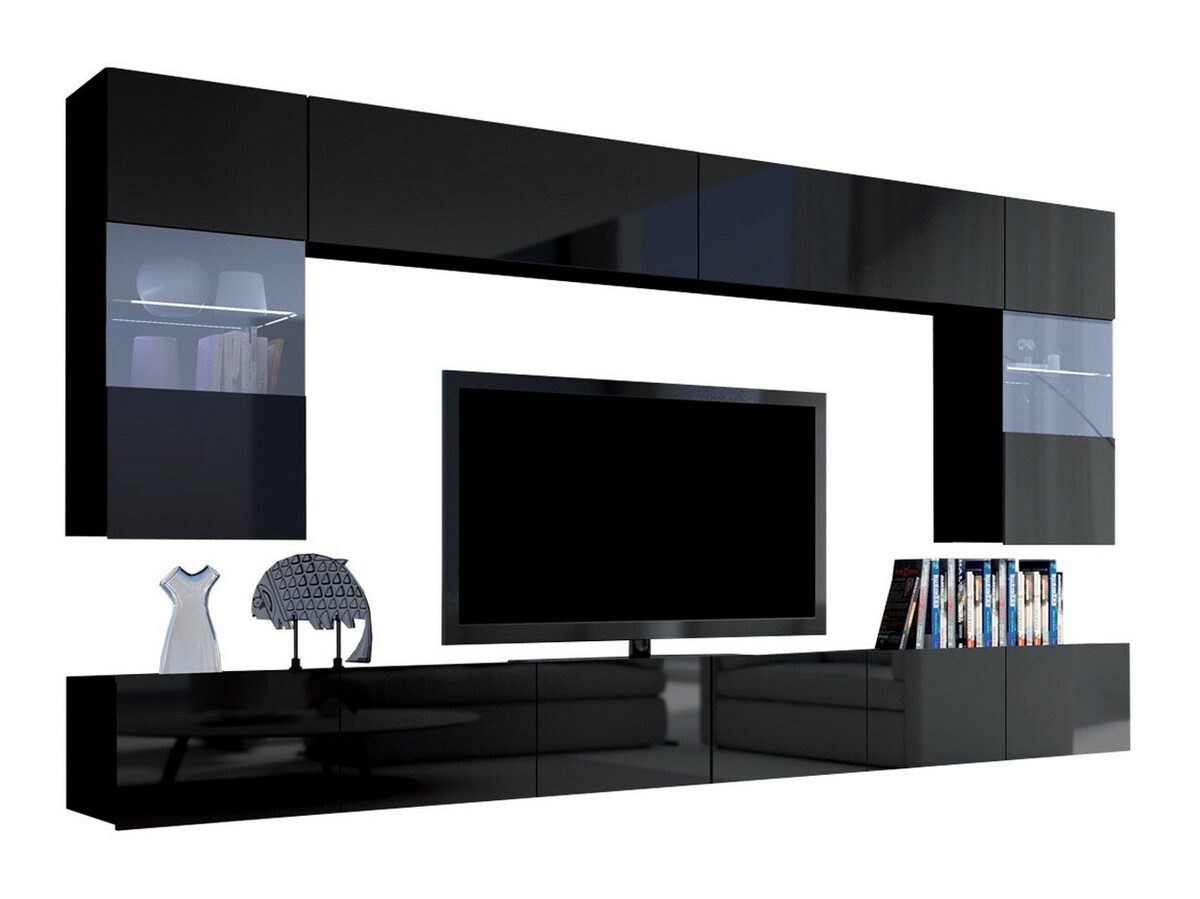 Set de living Remus I (Negru + Negru lucios)