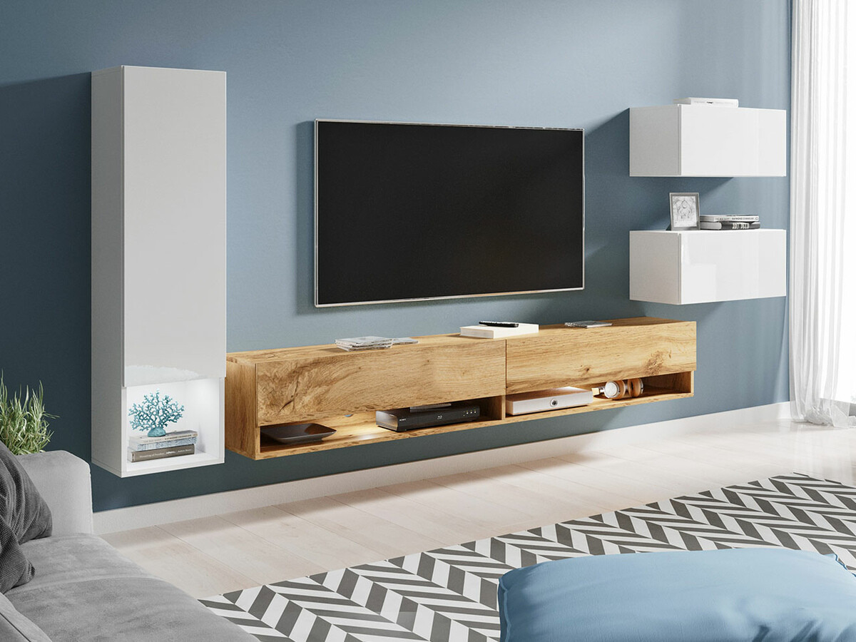 Set de living Sarasota 124 (Alb + Alb lucios + Stejar Wotan)