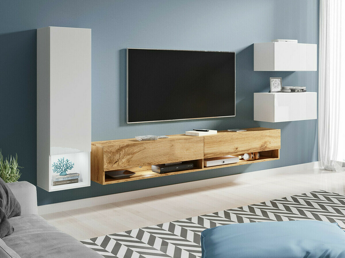 Set de living Sarasota 124 (Alb + Alb lucios + Stejar Wotan)