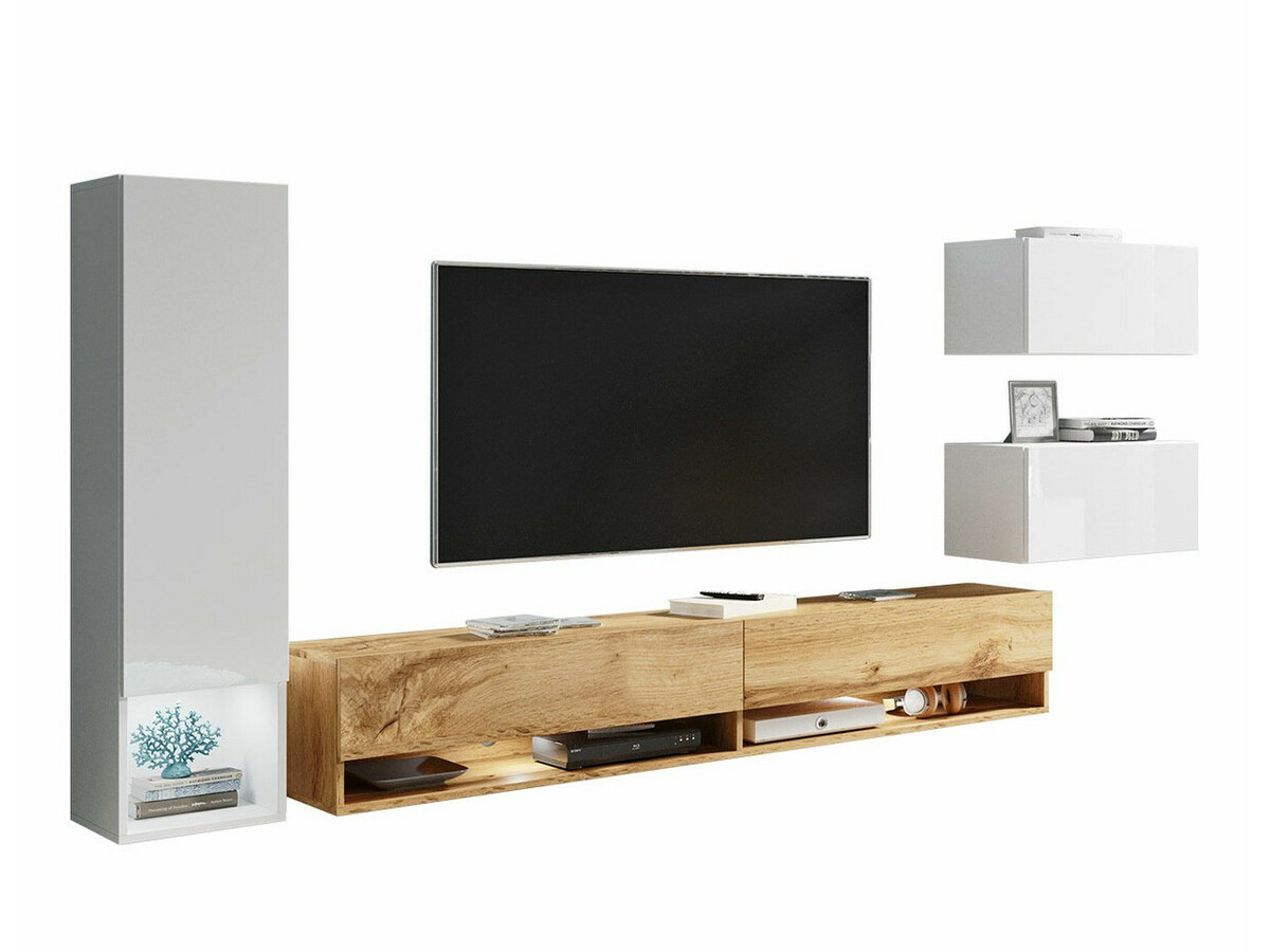 Set de living Sarasota 124 (Alb + Alb lucios + Stejar Wotan)