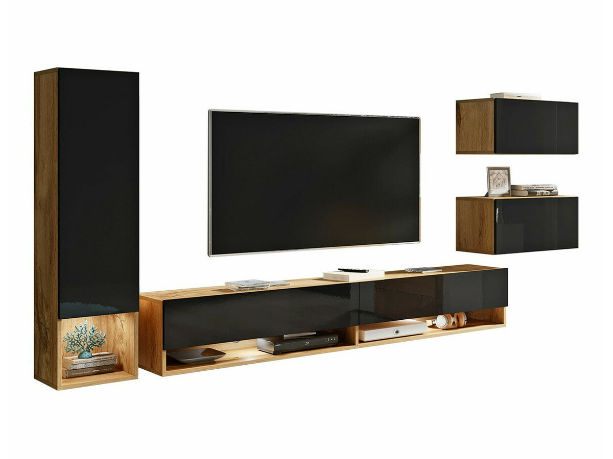 Set de living Sarasota 124 (Stejar Wotan + Negru lucios)