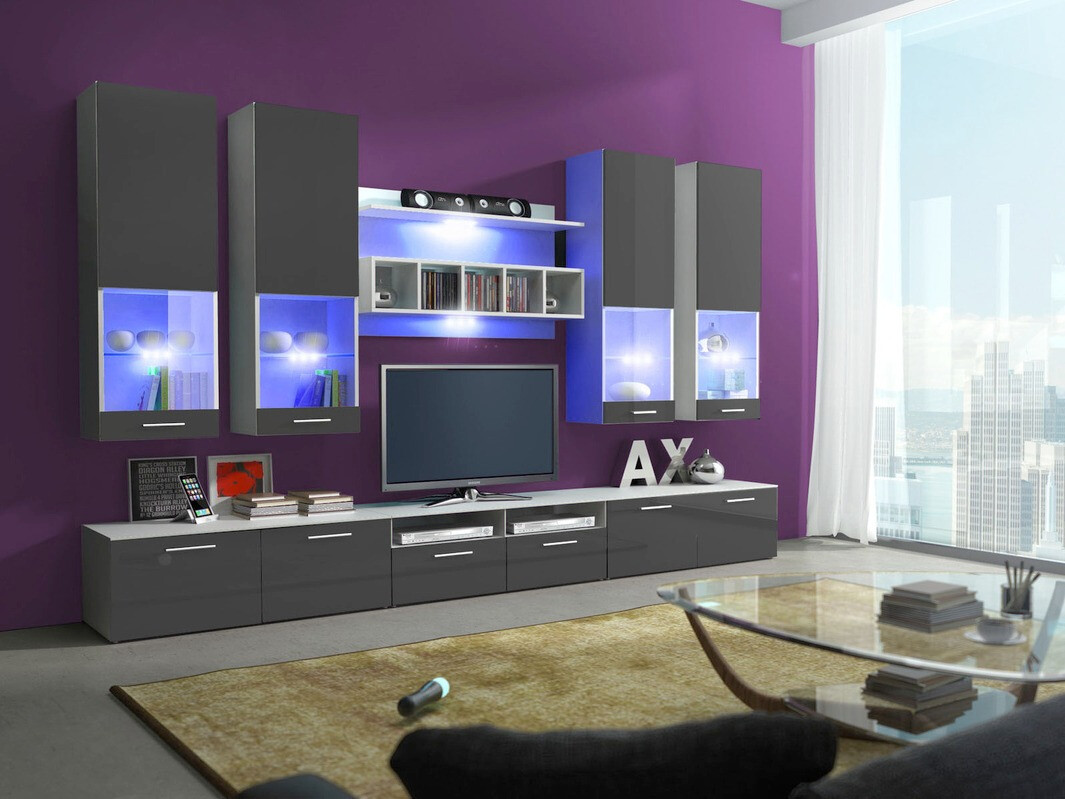 Set de living Caelum (Alb + Gri lucios)