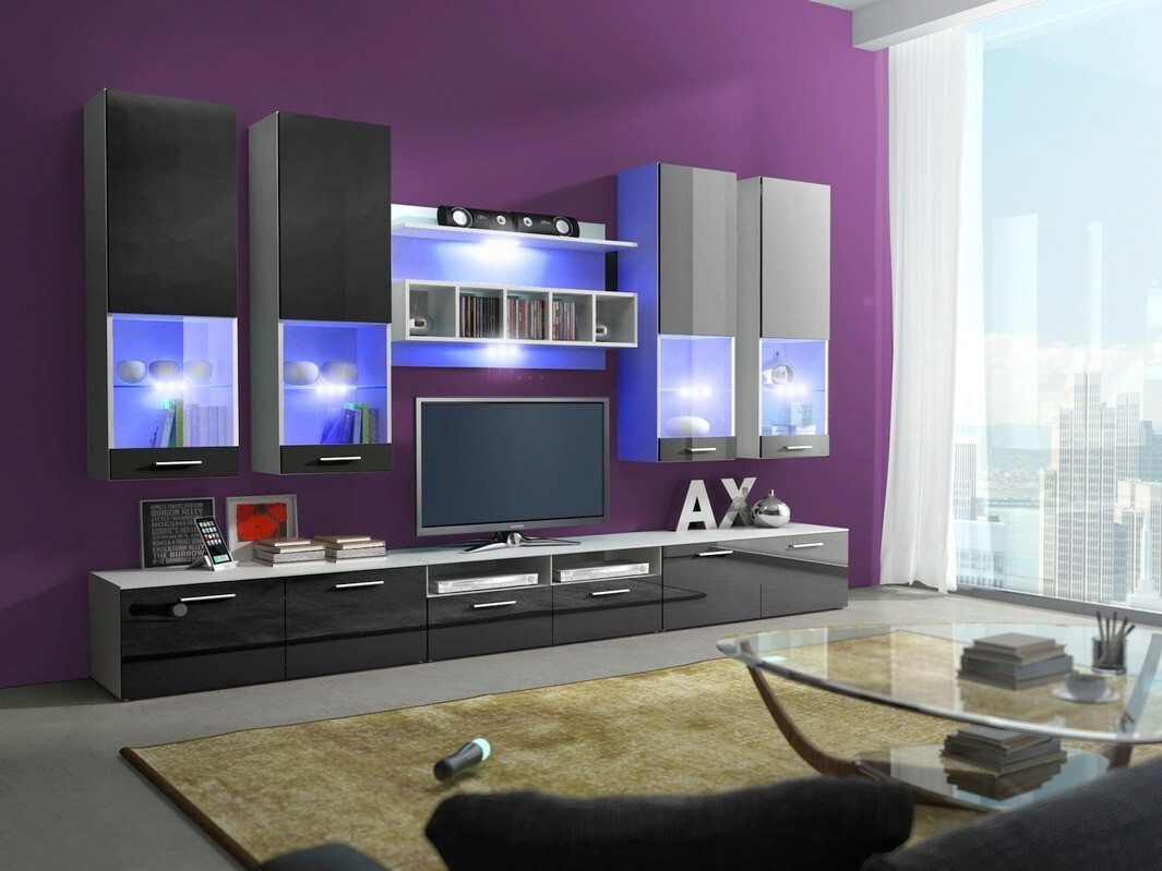 Set de living Caelum (Alb + Negru lucios)