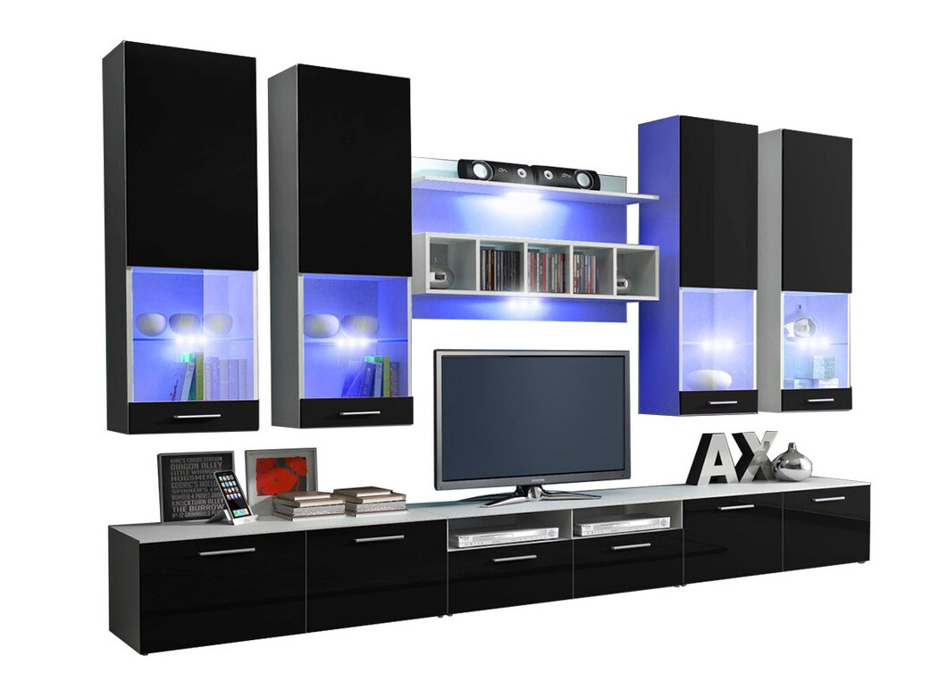 Set de living Caelum (Alb + Negru lucios)