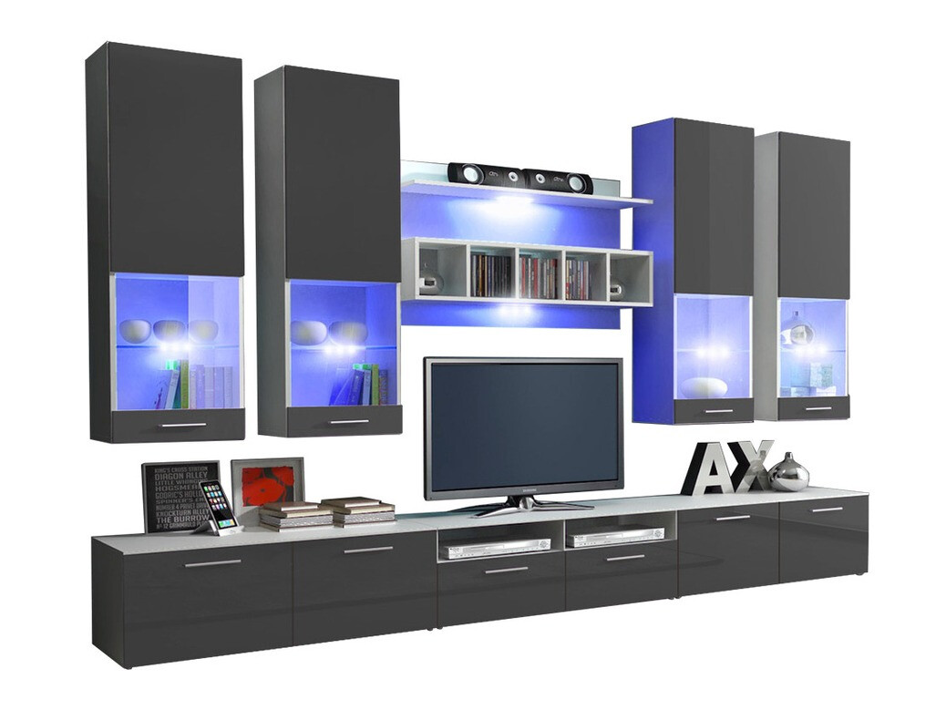 Set de living Nashville 107 (Alb + Gri lucios)