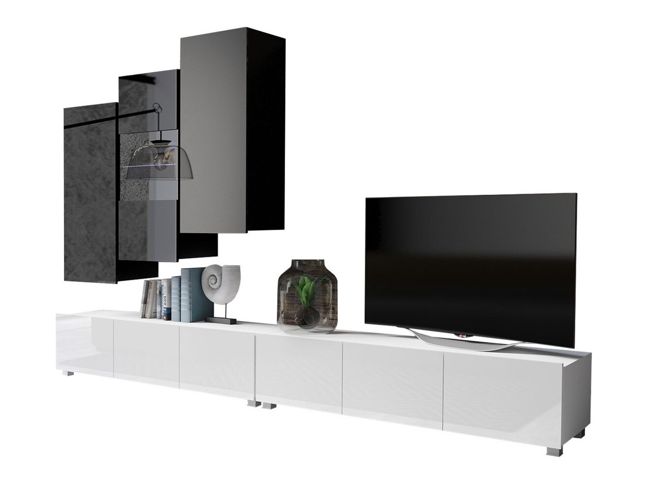 Set de living Remus XVII (Alb + Alb lucios + Negru + Negru lucios)