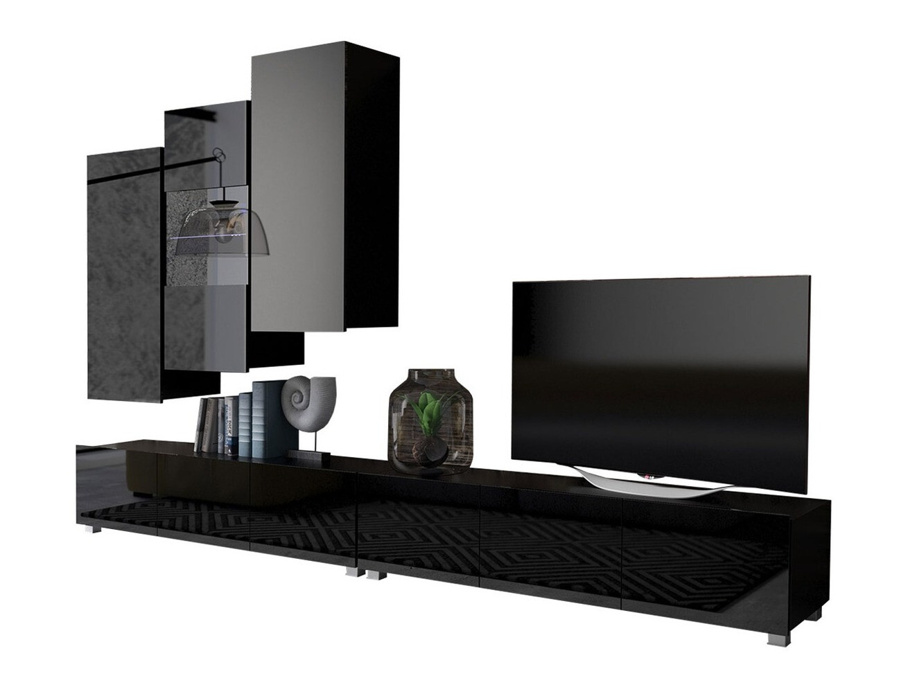 Set de living Remus XVII (Negru + Negru lucios)