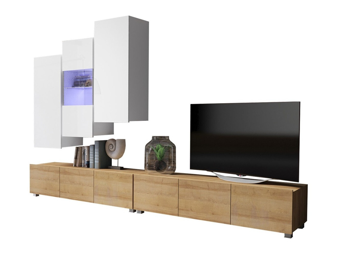 Set de living Tivdalu 133 (Stejar auriu + Alb + Alb lucios)