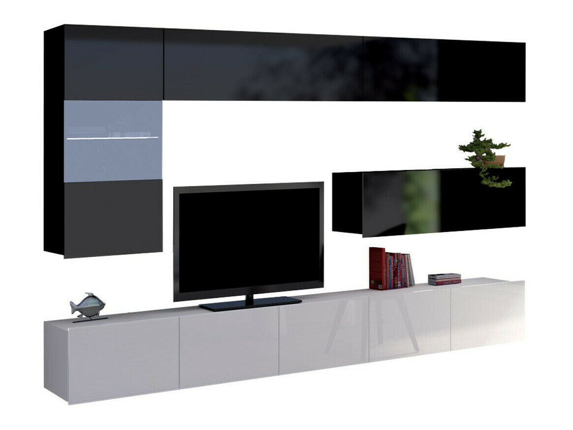 Set de living Remus IV (Alb + Alb lucios + Negru + Negru lucios)