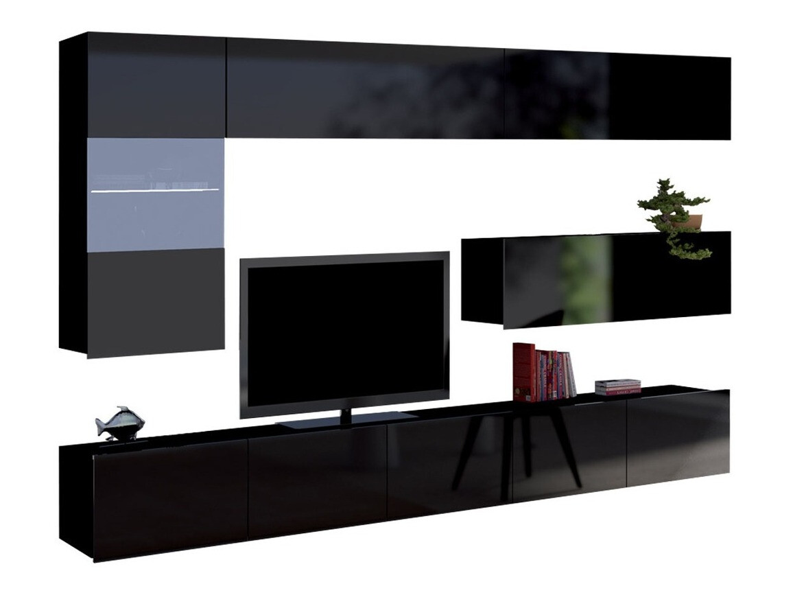 Set de living Remus IV (Negru + Negru lucios)