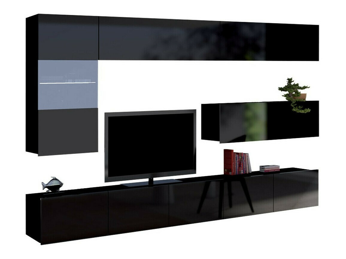 Set de living Remus IV (Negru + Negru lucios)