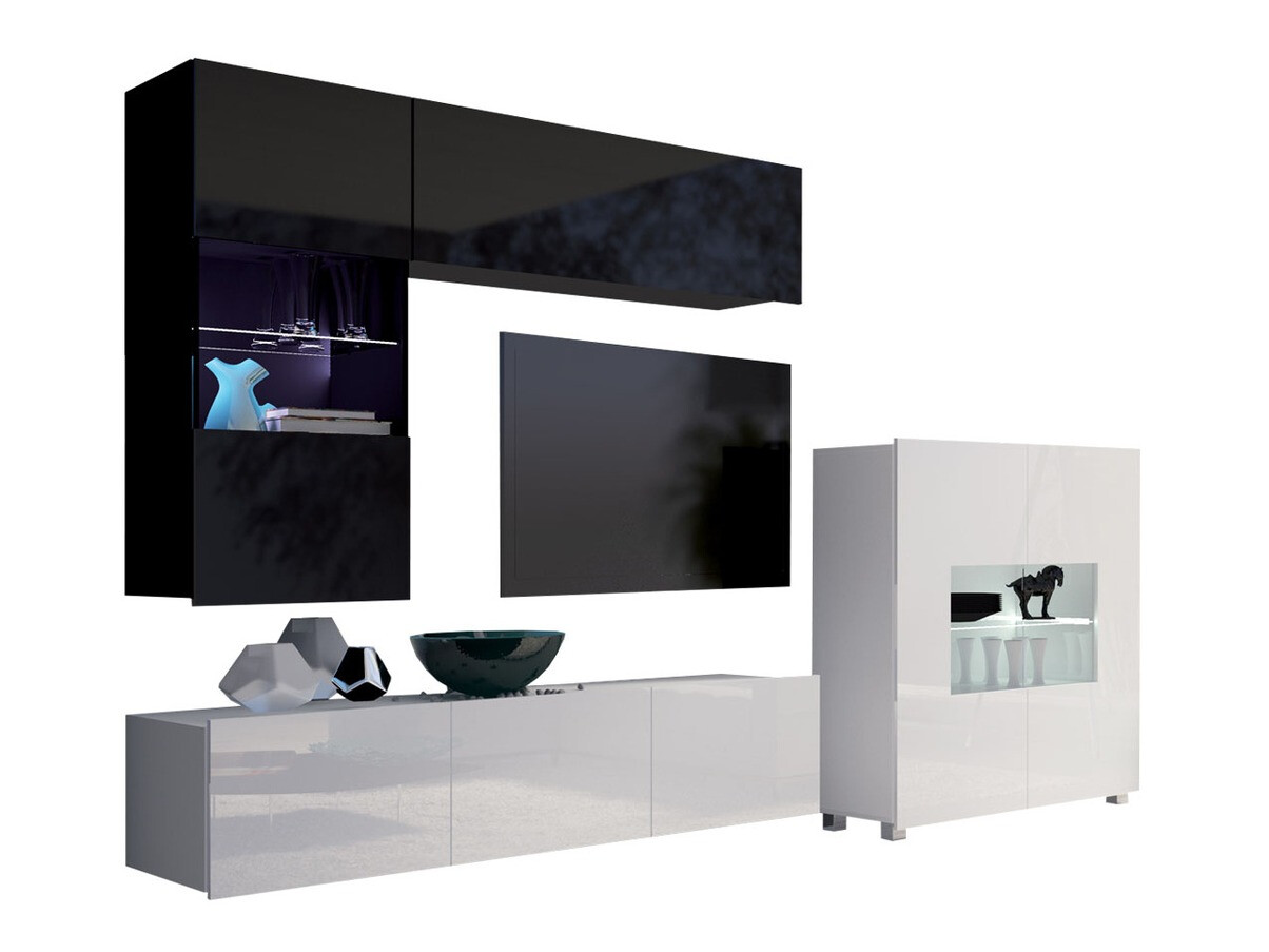 Set de living Tivdalu 107 (Negru + Negru lucios + Alb + Alb lucios)