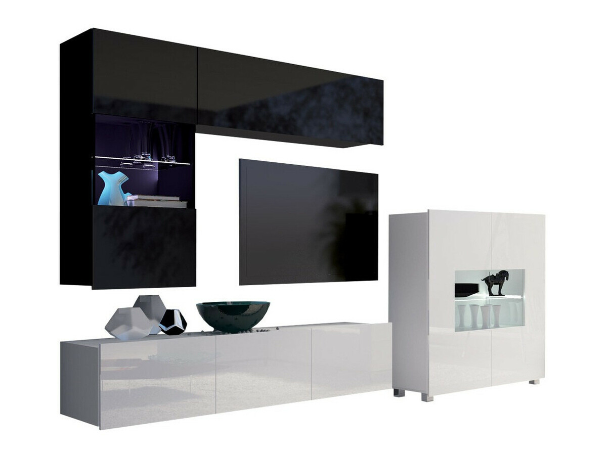 Set de living Tivdalu 107 (Negru + Negru lucios + Alb + Alb lucios)