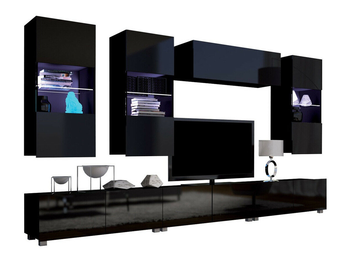 Set de living Remus XI (Negru + Negru lucios)