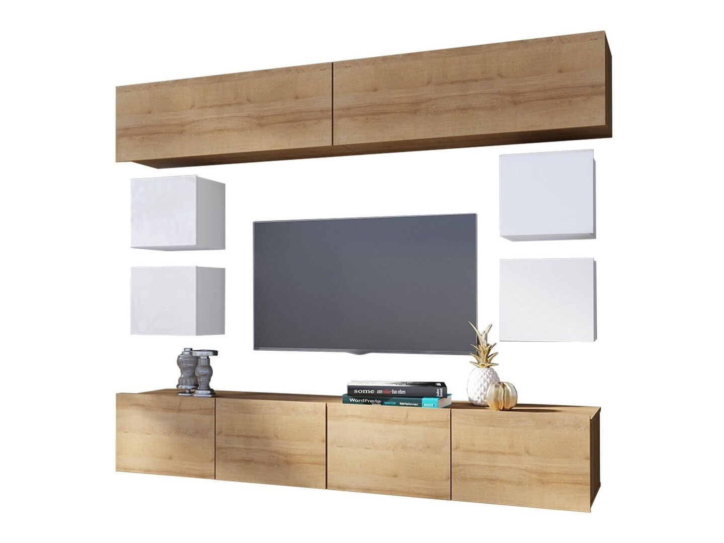 Set de living Remus XVI (Stejar auriu + Alb + Alb lucios)
