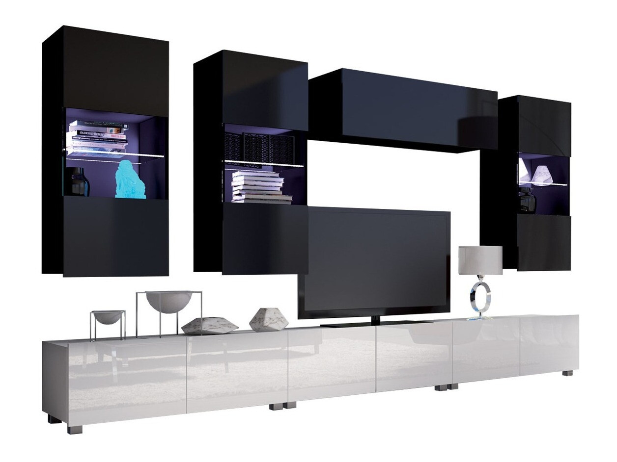 Set de living Remus XI (Alb + Alb lucios + Negru + Negru lucios)