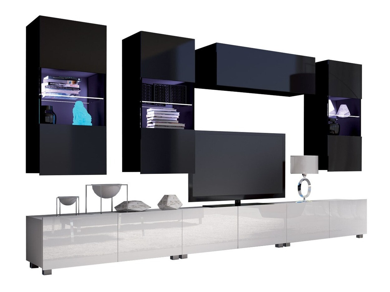 Set de living Remus XI (Alb + Alb lucios + Negru + Negru lucios)