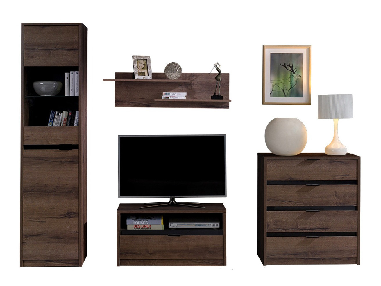 Set de living Fivelbo 115 (Stejar Monastery + Negru lucios)