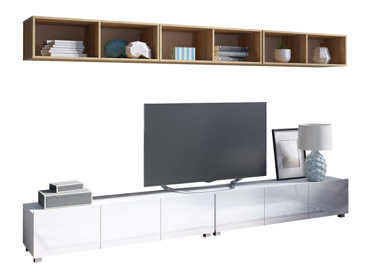 Set de living Tivdalu 153 (Alb + Alb lucios + Stejar auriu)