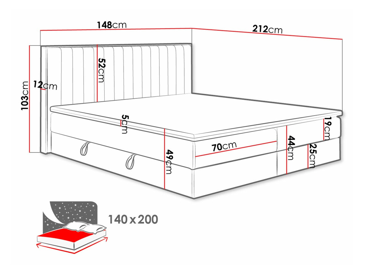Pat boxspring ComfiDream Odelra (Stejar auriu + Soro 100)