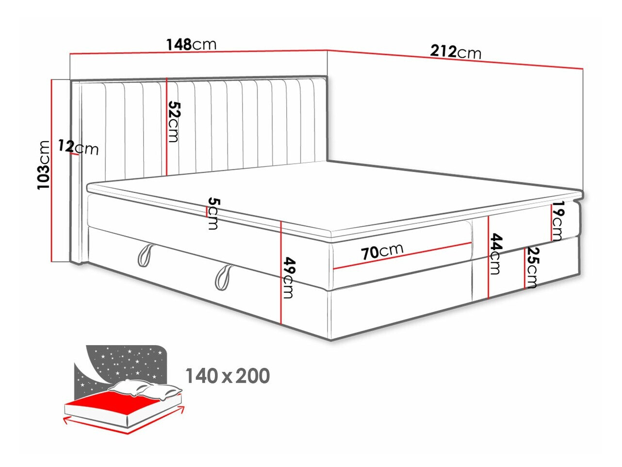 Pat boxspring ComfiDream Odelra (Stejar auriu + Soro 90)