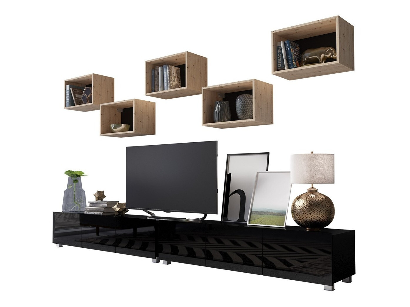 Set camera de zi Tivdalu 152 (Negru + Negru lucios + Stejar artizan)