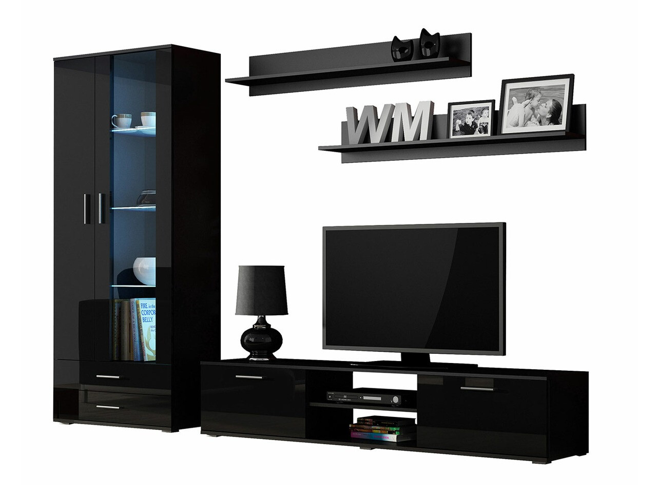 Set de living Tornola 115 (Negru + Negru lucios)