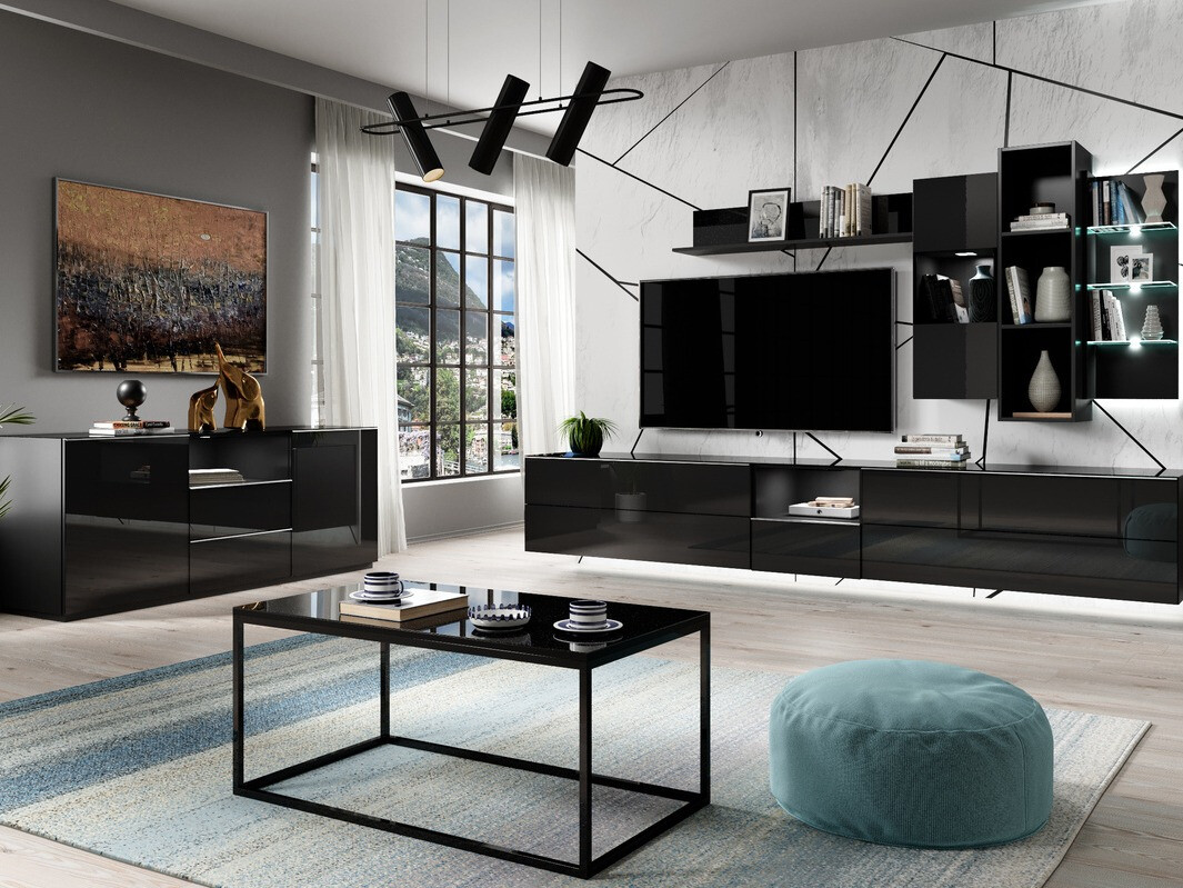 Dulap de perete Fervese 106 (Negru + Negru lucios)