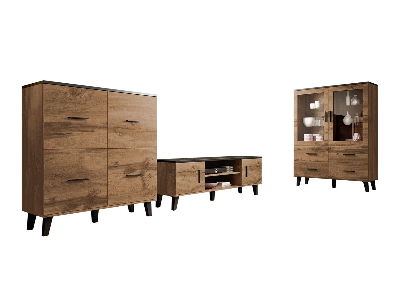 Set de living Larfloi 113 (Stejar Wotan + Negru)