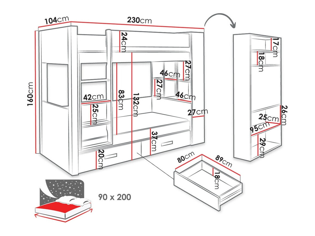 Pat supraetajat Henderson 142 (Alb + Întunecat Zebrano)