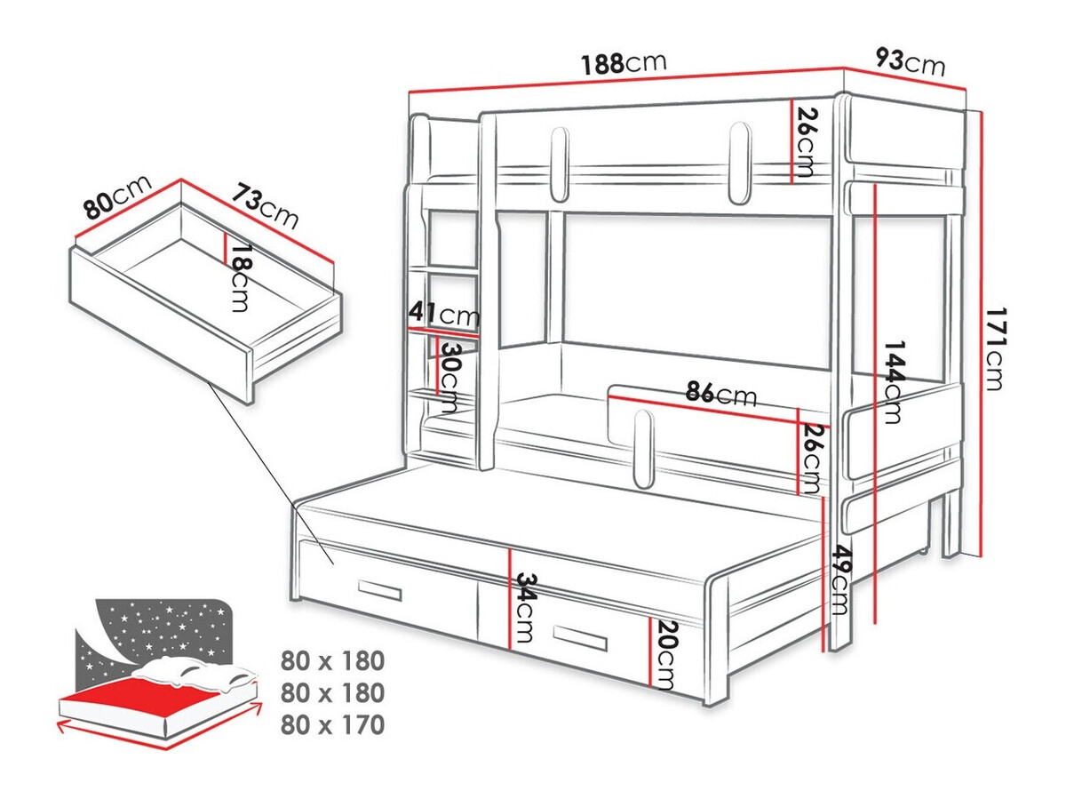 Pat supraetajat Henderson 145 (Alb + Stejar)
