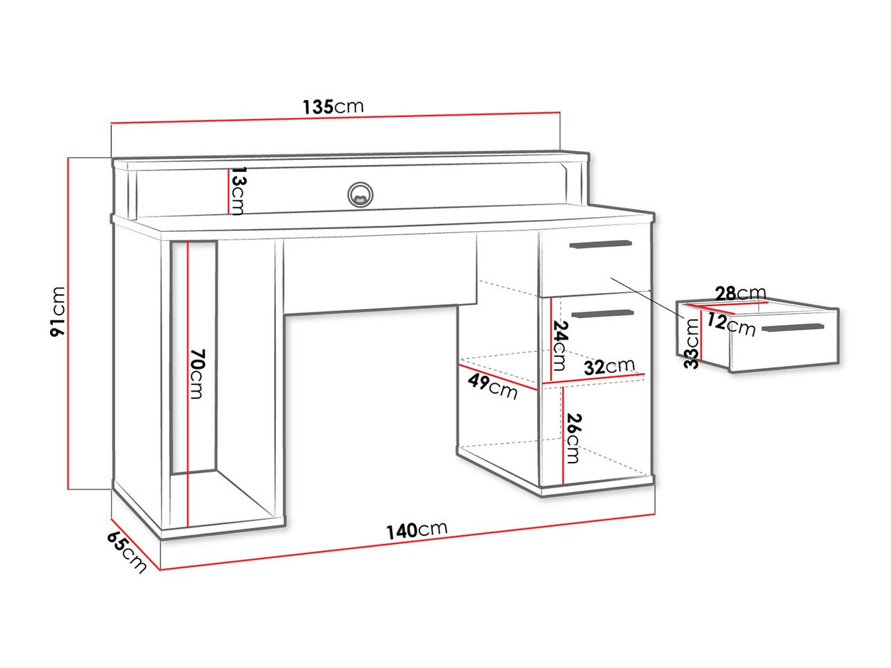 Birou gaming Serus (Negru mat)