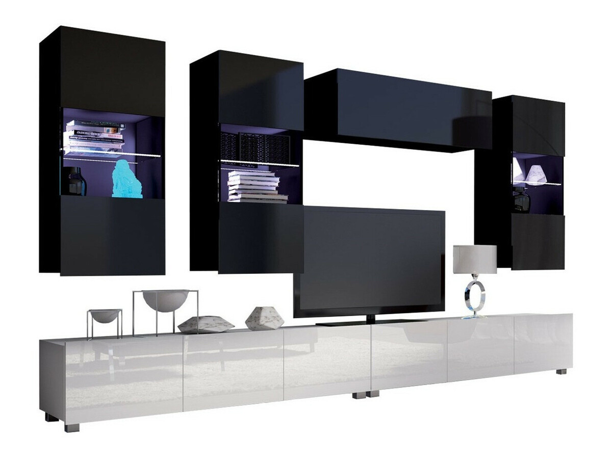 Set de living Remus V (Alb + Alb lucios + Negru + Negru lucios)