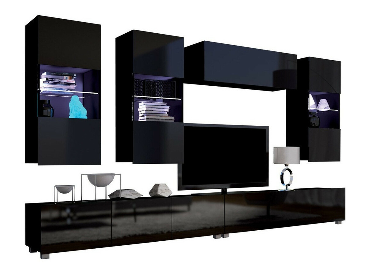Set de living Remus V (Negru + Negru lucios)