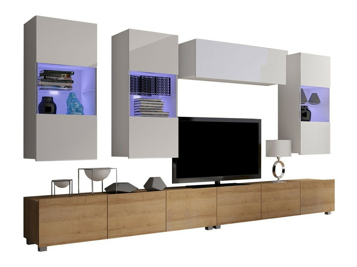 Set de living Remus V (Stejar auriu + Alb + Alb lucios)
